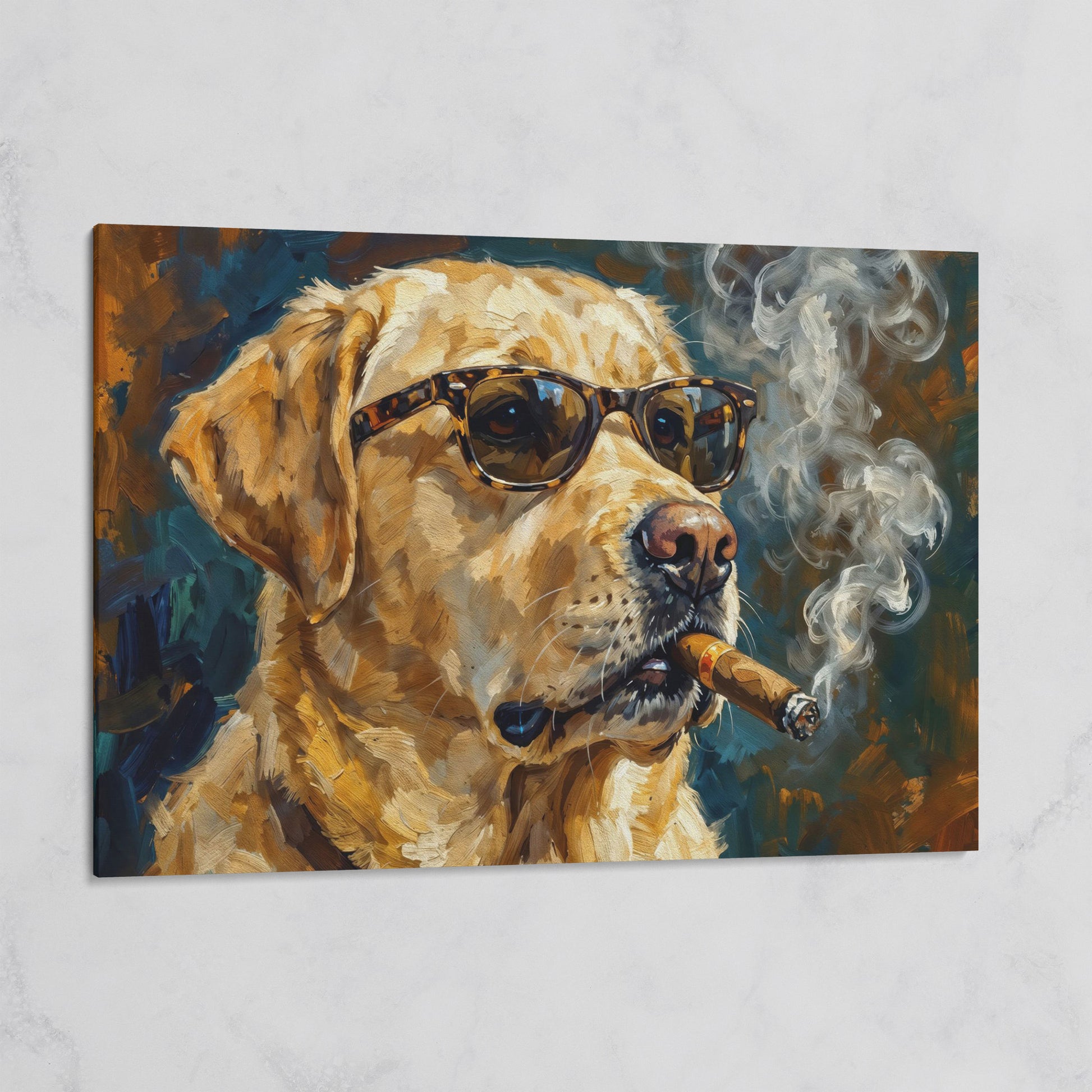 Golden Retriever in Sunglasses and Cigar Canvas Wall Art on gallery wrap