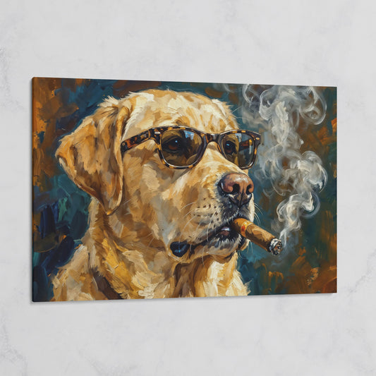 Golden Retriever in Sunglasses and Cigar Canvas Wall Art on gallery wrap