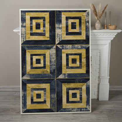 Nested Squares Grid Canvas Art. Abstract Geometric Portrait Print in white floating frame