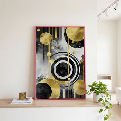 Abstract Geometric Circles and Lines Canvas Wall Art in pink floating frame