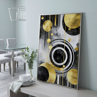 Abstract Geometric Circles and Lines Canvas Wall Art in silver floating frame