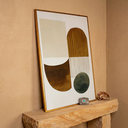 Abstract Geometric Shapes Canvas Wall Art, Portrait Print in antique gold floating frame