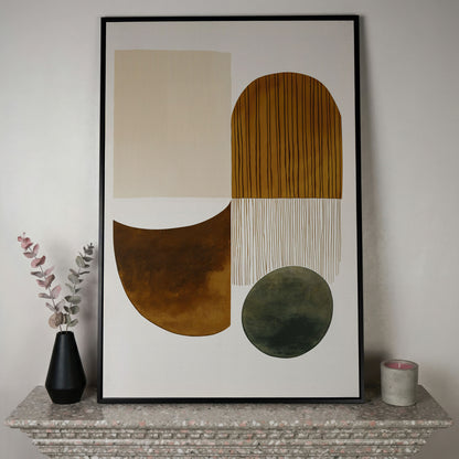 Abstract Geometric Shapes Canvas Wall Art, Portrait Print in black floating frame