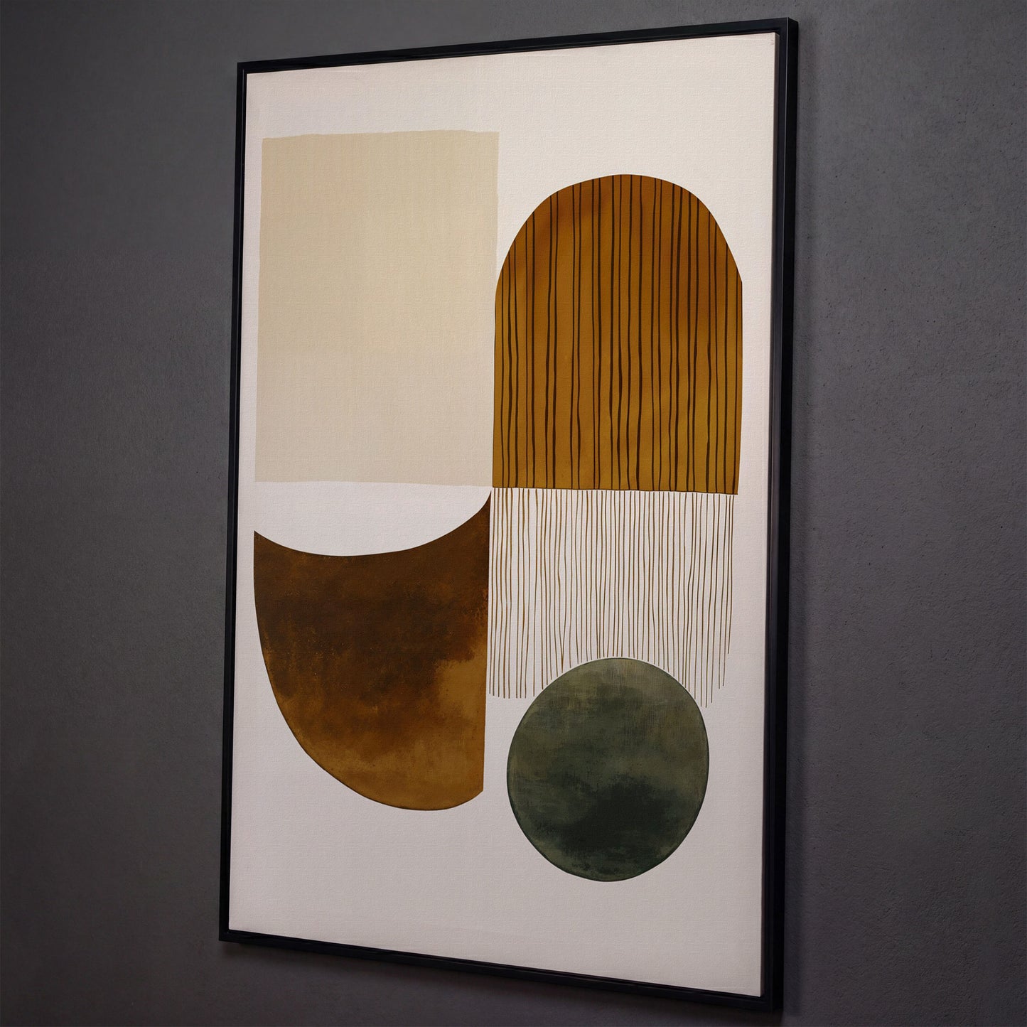 Abstract Geometric Shapes Canvas Wall Art, Portrait Print shown in black floating frame