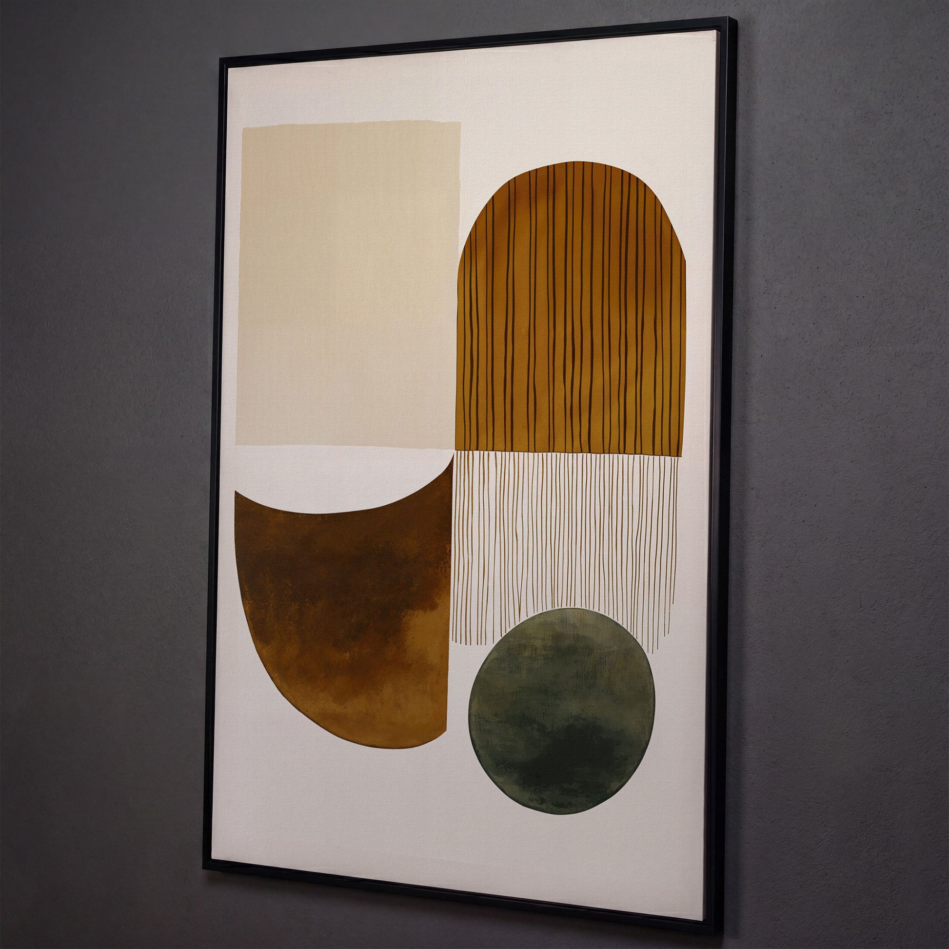 Abstract Geometric Shapes Canvas Wall Art, Portrait Print shown in black floating frame