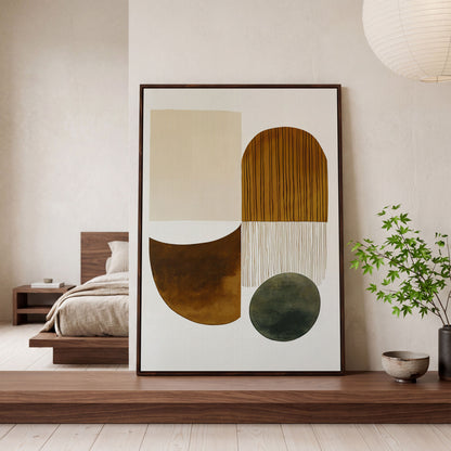 Abstract Geometric Shapes Canvas Wall Art, Portrait Print in dark walnut floating frame