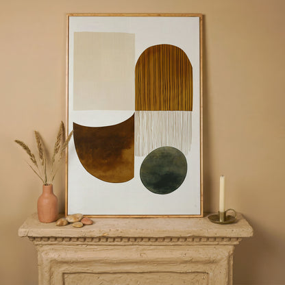 Abstract Geometric Shapes Canvas Wall Art, Portrait Print in white oak floating frame