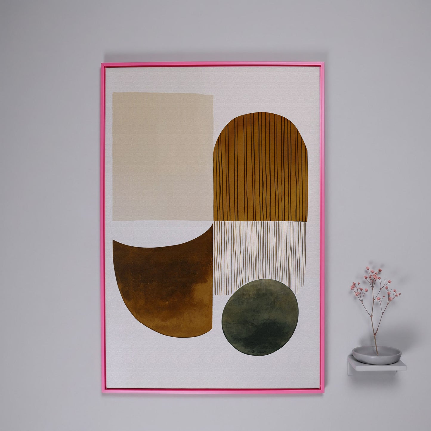 Abstract Geometric Shapes Canvas Wall Art, Portrait Print in pink floating frame