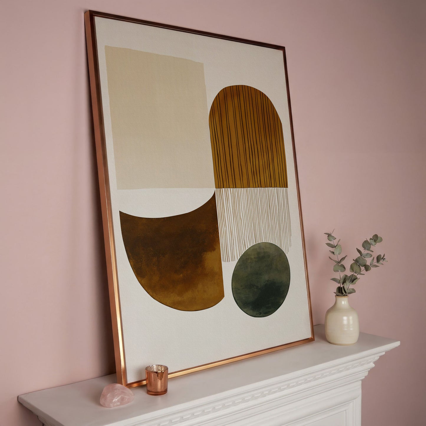 Abstract Geometric Shapes Canvas Wall Art, Portrait Print in rose gold floating frame