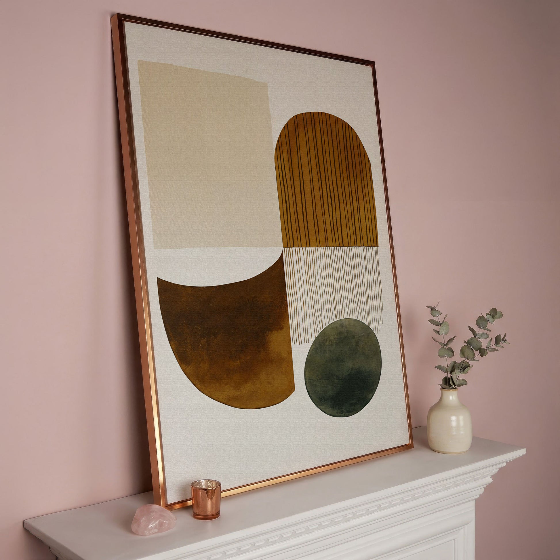 Abstract Geometric Shapes Canvas Wall Art, Portrait Print in rose gold floating frame