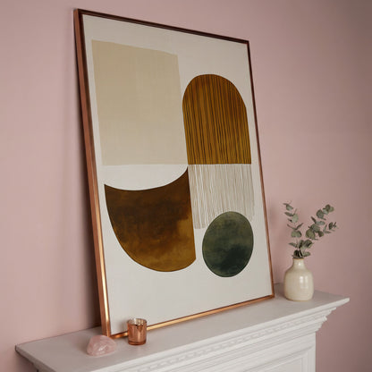 Abstract Geometric Shapes Canvas Wall Art, Portrait Print in rose gold floating frame