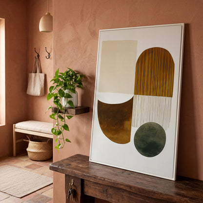 Abstract Geometric Shapes Canvas Wall Art, Portrait Print in white floating frame