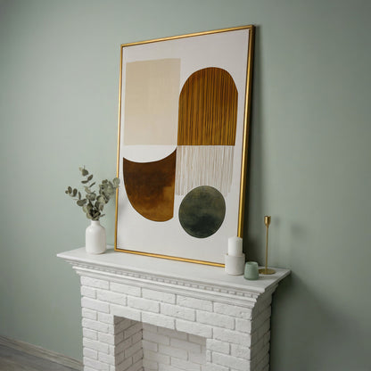 Abstract Geometric Shapes Canvas Wall Art, Portrait Print in yellow gold floating frame