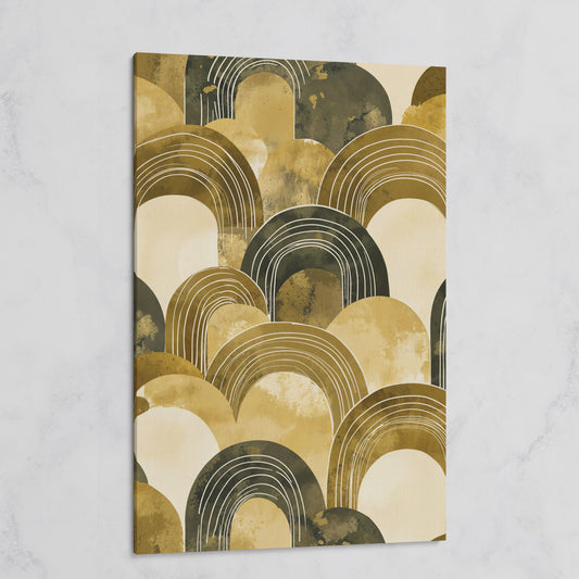 Abstract Arch Canvas Art, Overlapping Semi-Circle Shapes in Soft Layers on gallery wrap