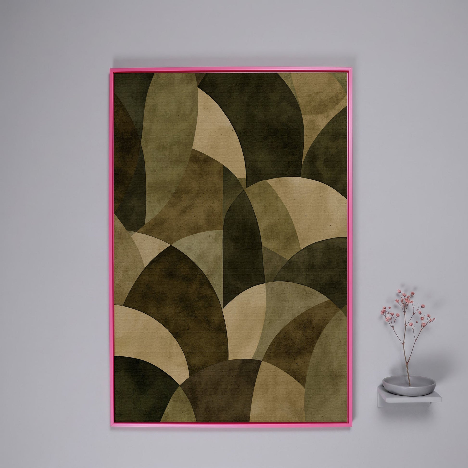 Abstract Circles Canvas Art, Overlapping Geometric Shapes in Portrait in pink floating frame