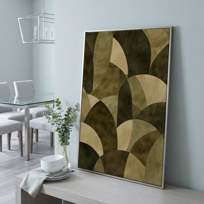 Abstract Circles Canvas Art, Overlapping Geometric Shapes in Portrait in silver floating frame