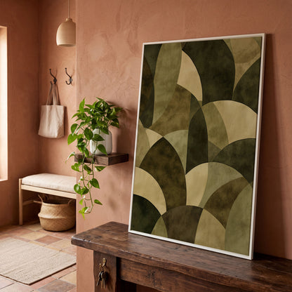 Abstract Circles Canvas Art, Overlapping Geometric Shapes in Portrait in white floating frame