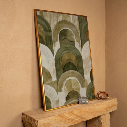 Arch and Rectangle Abstract. Geometric Canvas Wall Art in antique gold floating frame