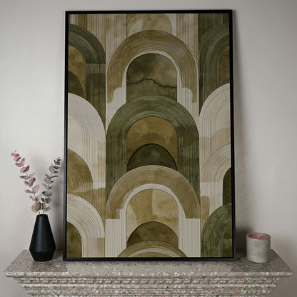 Arch and Rectangle Abstract. Geometric Canvas Wall Art in black floating frame