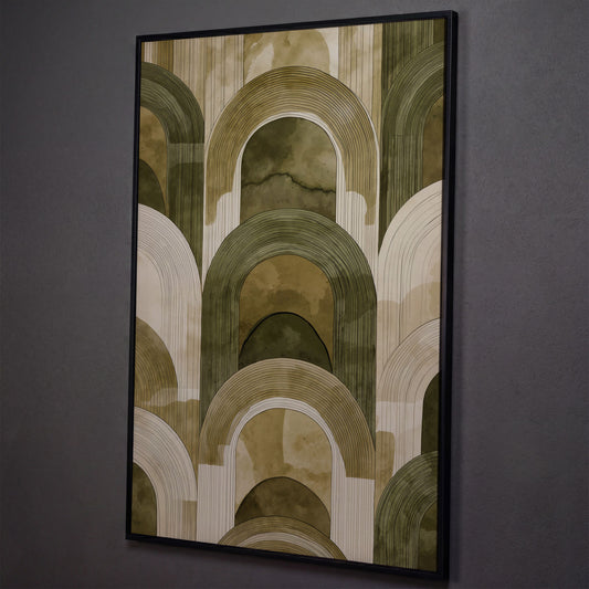 Arch and Rectangle Abstract. Geometric Canvas Wall Art shown in black floating frame