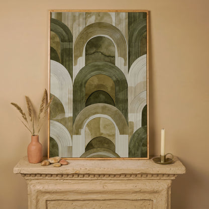 Arch and Rectangle Abstract. Geometric Canvas Wall Art in white oak floating frame