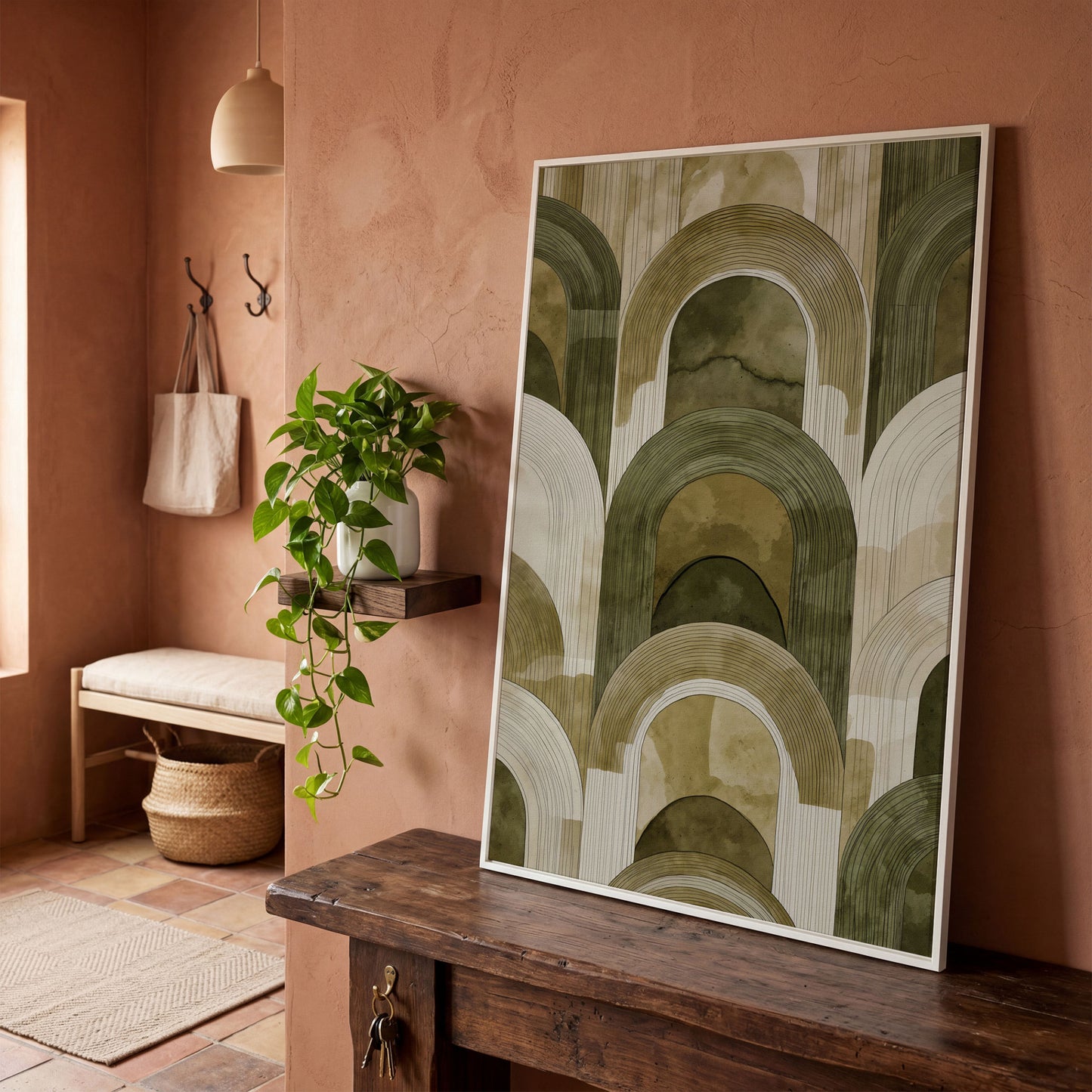 Arch and Rectangle Abstract. Geometric Canvas Wall Art in white floating frame