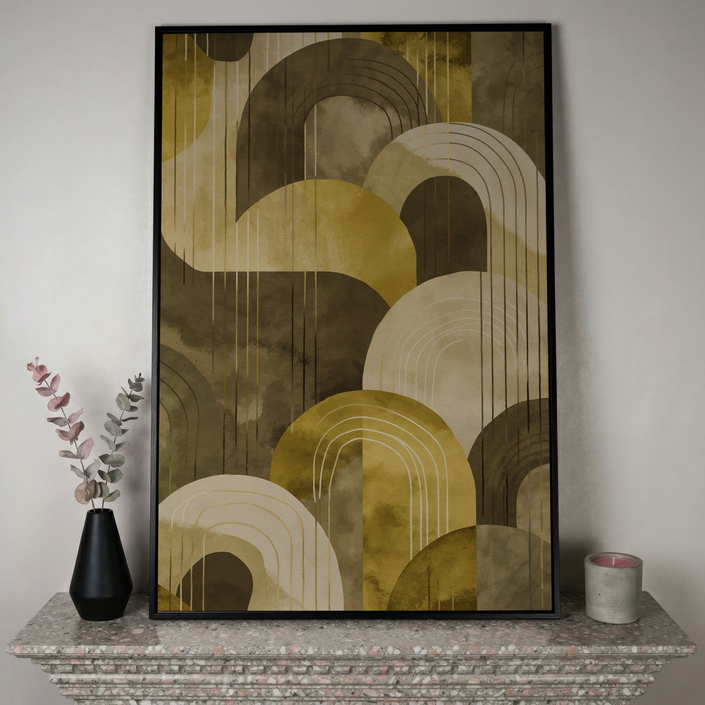 Abstract Arches and Geometric Lines Canvas Wall Art in black floating frame