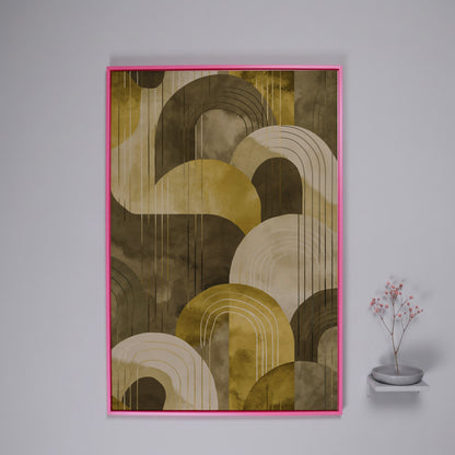 Abstract Arches and Geometric Lines Canvas Wall Art in pink floating frame