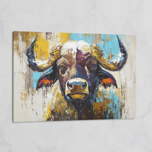 Close-Up Bull Portrait Canvas Wall Art, Large Landscape Print on gallery wrap