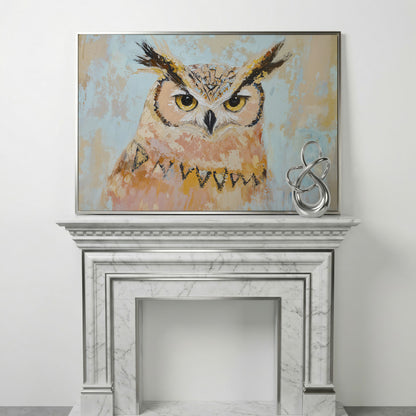 Owl Portrait Canvas Wall Art in silver floating frame