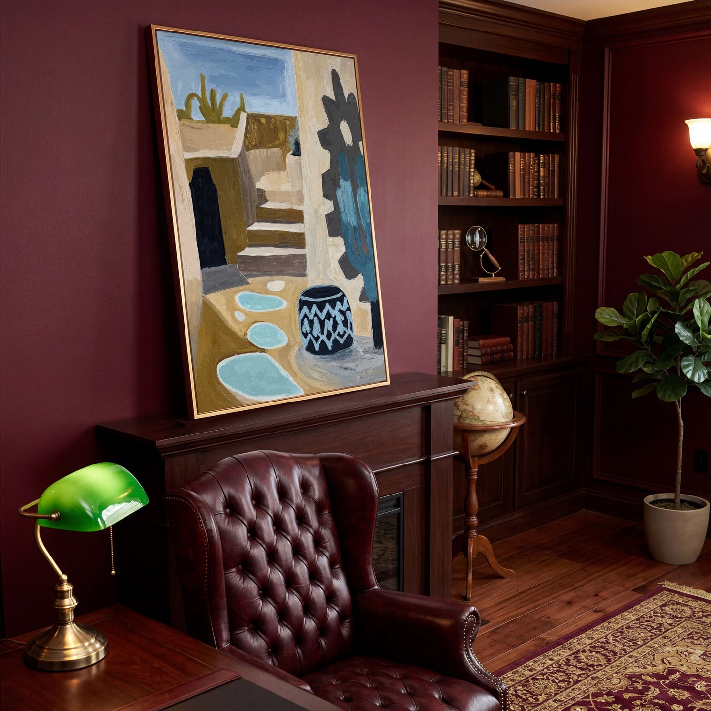 Adobe at Dusk: Southwest Desert Architecture Canvas Print in antique gold floating frame