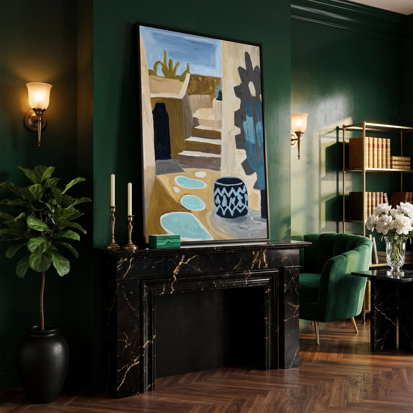 Adobe at Dusk: Southwest Desert Architecture Canvas Print in black floating frame