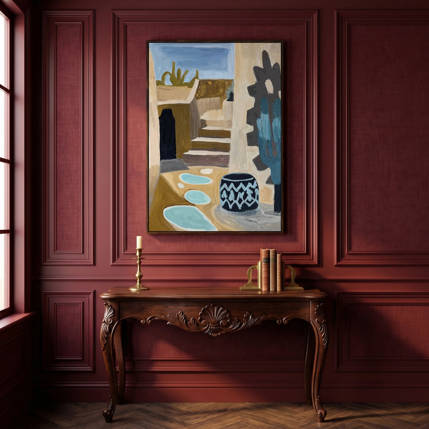 Adobe at Dusk: Southwest Desert Architecture Canvas Print in dark walnut floating frame