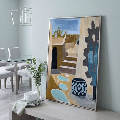 Adobe at Dusk: Southwest Desert Architecture Canvas Print in silver floating frame