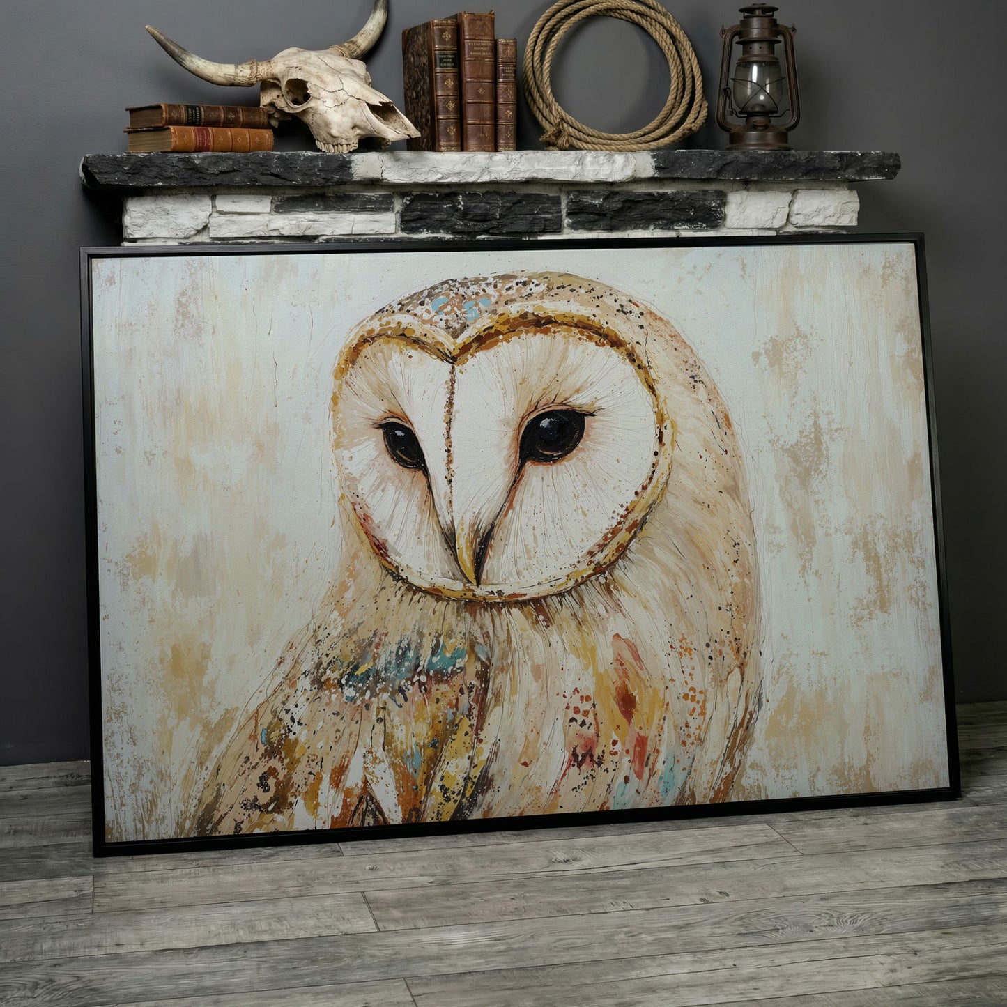 Barn Owl Close-Up Portrait Canvas Wall Art in black floating frame