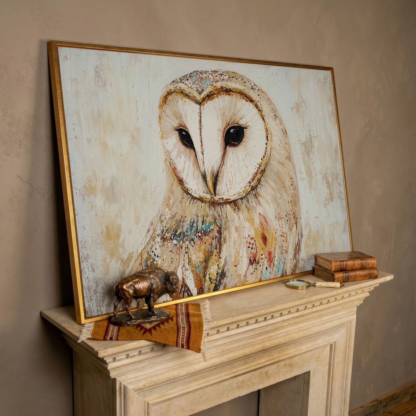 Barn Owl Close-Up Portrait Canvas Wall Art in rose gold floating frame