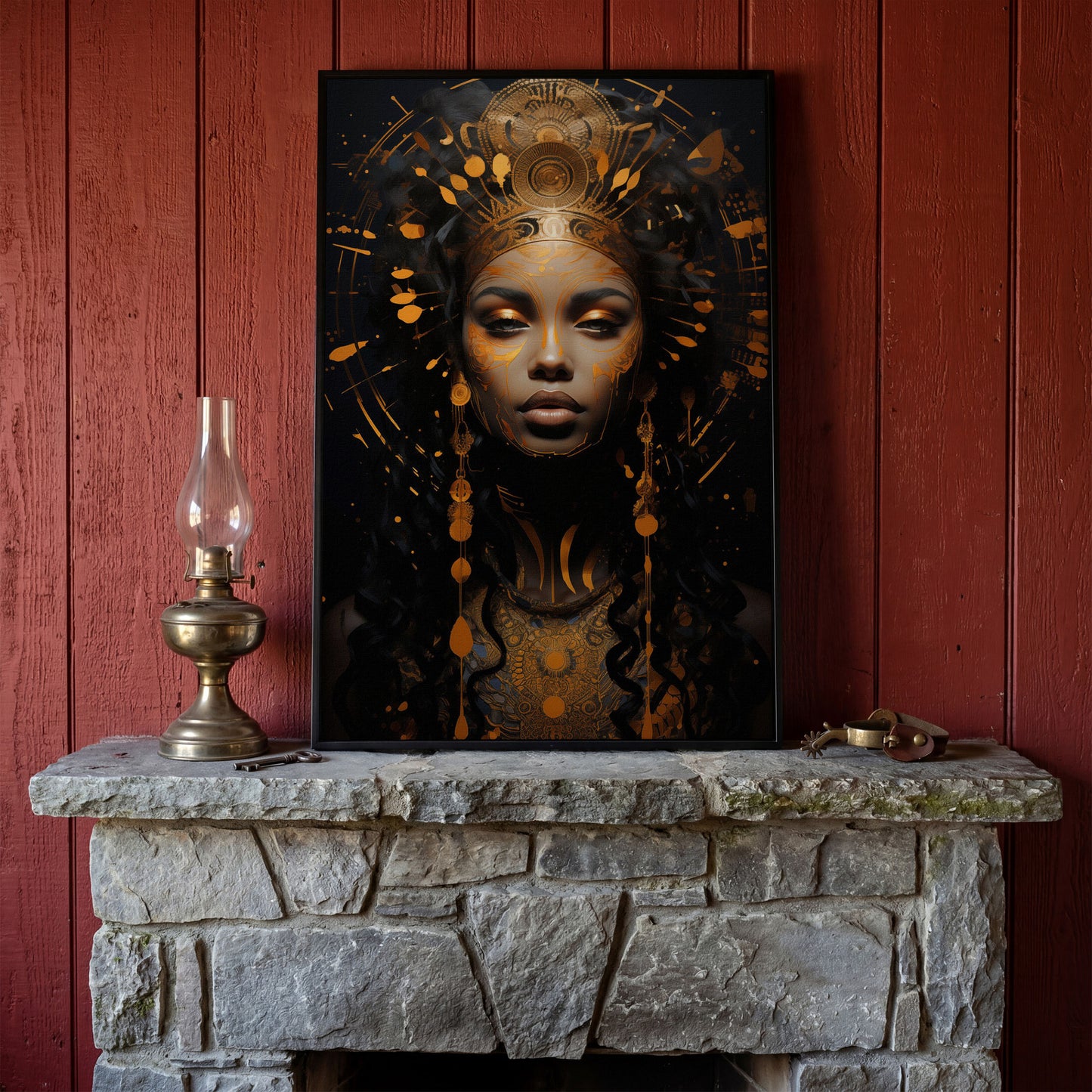 Empowered Beauty: African Woman Portrait Canvas in black floating frame