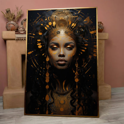 Empowered Beauty: African Woman Portrait Canvas in rose gold floating frame