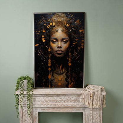 Empowered Beauty: African Woman Portrait Canvas in silver floating frame