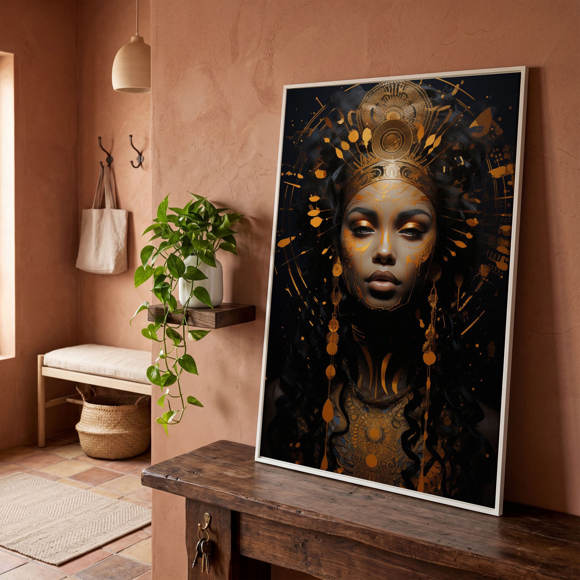 Empowered Beauty: African Woman Portrait Canvas in white floating frame