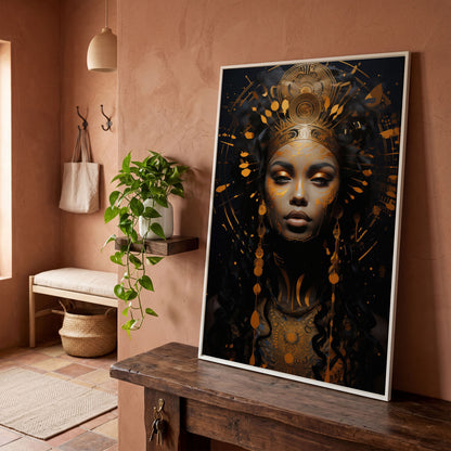 Empowered Beauty: African Woman Portrait Canvas in white floating frame