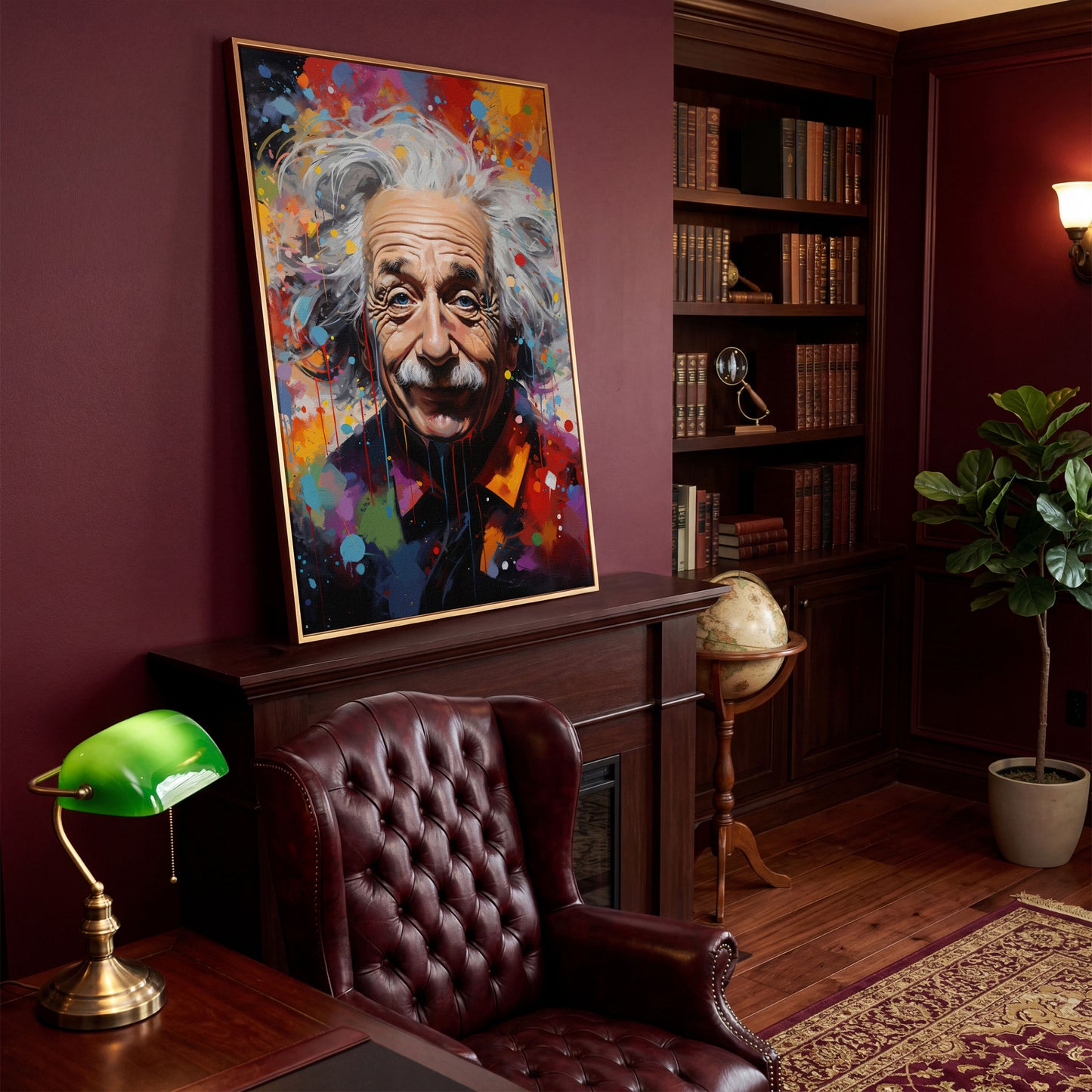 Einstein Pop Art Portrait Canvas in antique gold floating frame