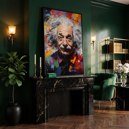 Einstein Pop Art Portrait Canvas in black floating frame