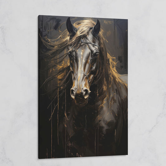 Black & Gold Horse Head Canvas Print on gallery wrap