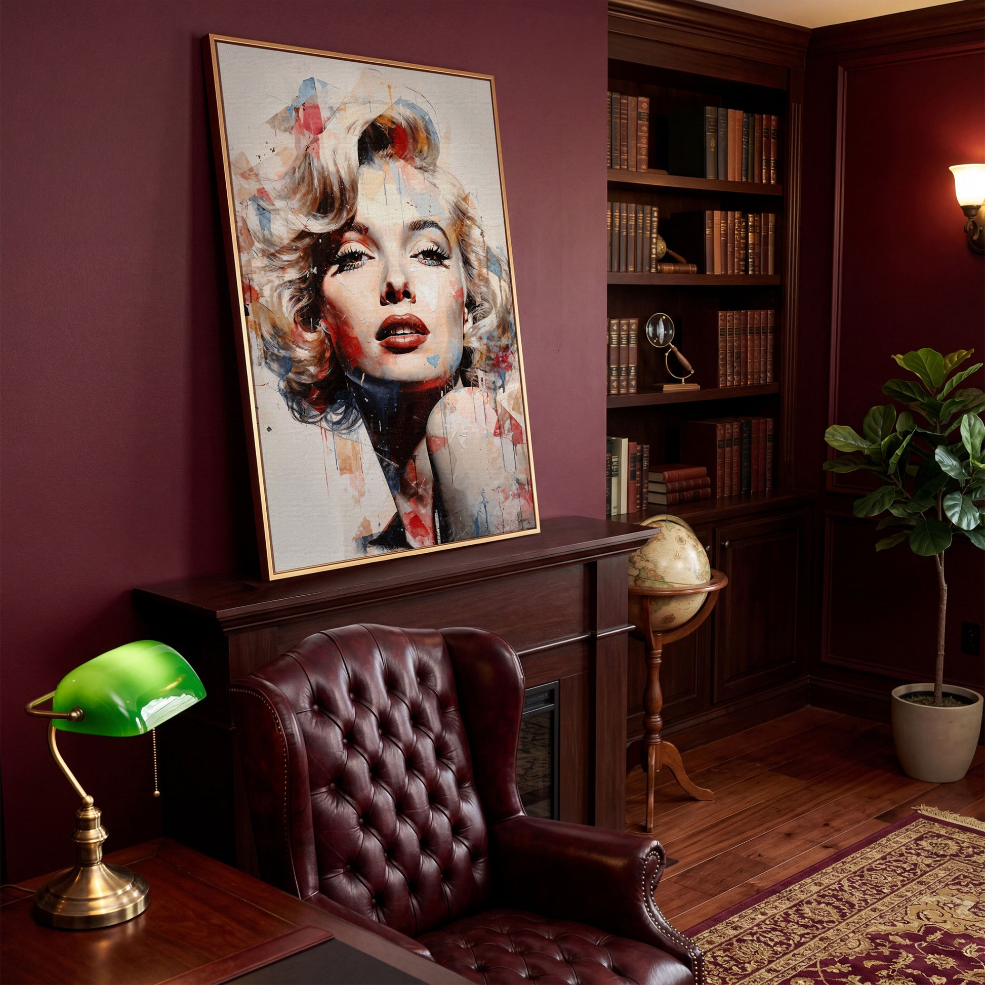 Marilyn Monroe Pop Portrait Canvas with Paint Drips in antique gold floating frame