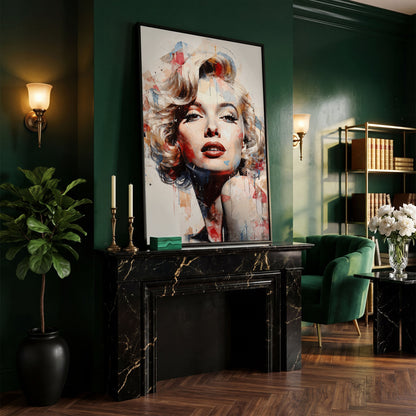 Marilyn Monroe Pop Portrait Canvas with Paint Drips in black floating frame