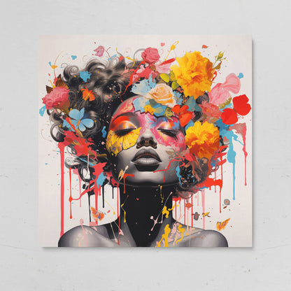 Black Woman with Flowers Canvas Print on gallery wrap