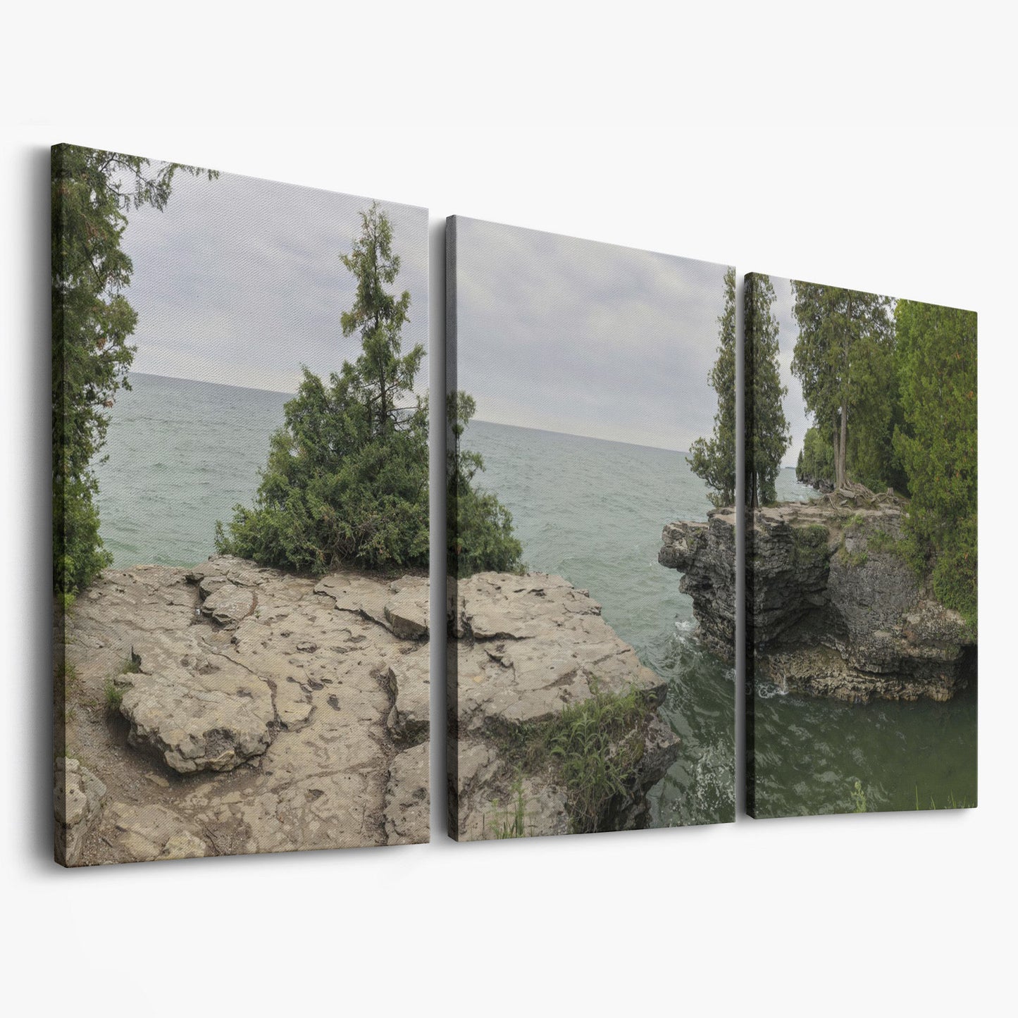 Cave Point Park Panoramic Canvas as 3-panel split version