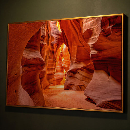 Antelope Canyon Arizona Landscape Canvas shown in antique gold floating frame