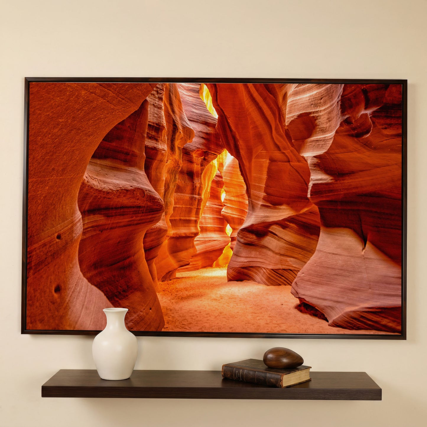 Antelope Canyon Arizona Landscape Canvas in dark walnut floating frame